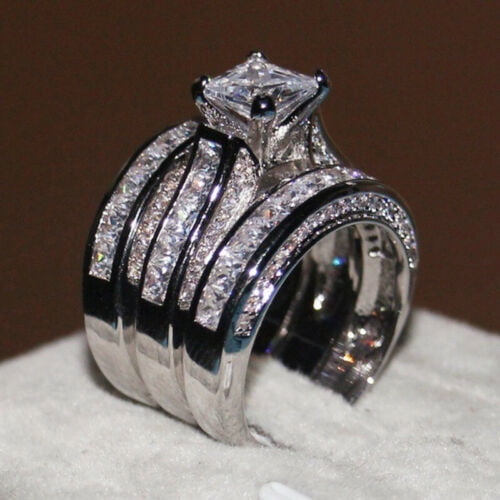 Engagement Princess cut White Sapphire 925 Silver Filled Wedding Gift Rings